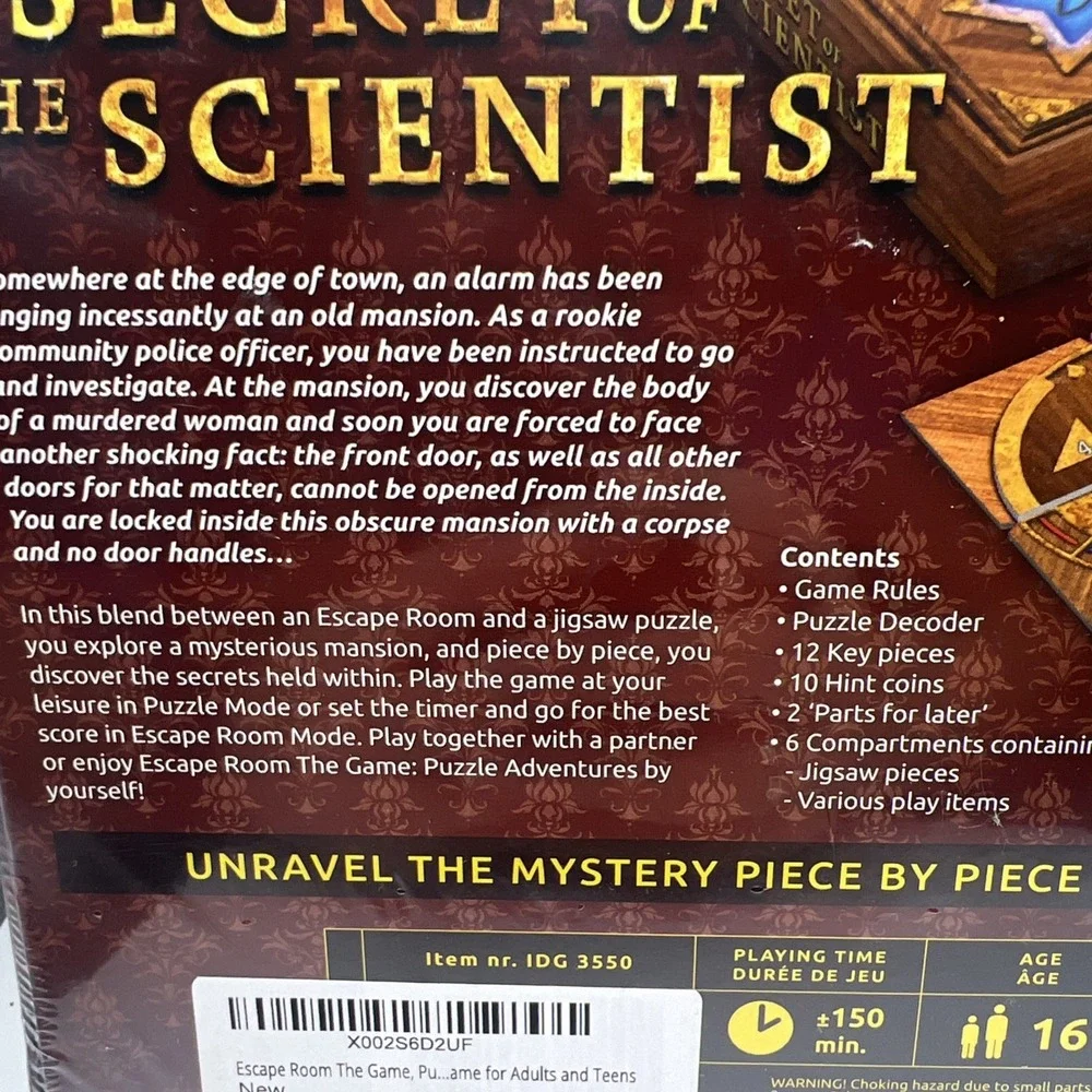 Escape Room the Game Secret of the Scientist Puzzle Adventures Identity SEALED.